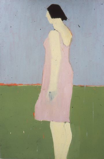Figure of a woman standing in a pink dress.
