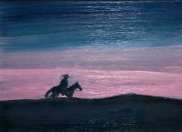A dark horseman riding at night.