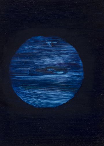 A blue planet in a dark sky.