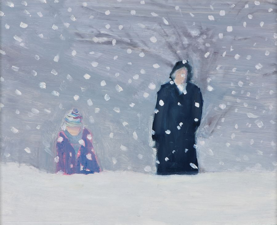 Two figures in a snowy landscape.