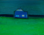 landscape of a blue house on the seashore