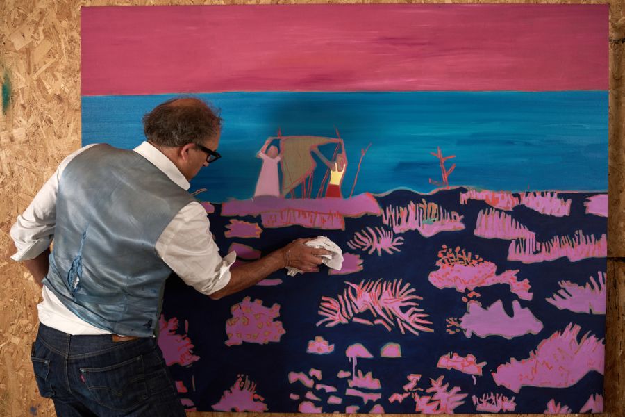 Artist Tom Hammick working on one of his paintings.