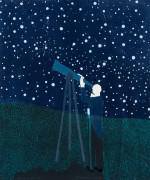Man looking at stars through a telescope