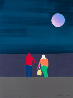 Two people standing beneath the moon